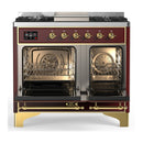 ILVE Majestic III 40-inch Dual Fuel Range with 5 Liquid Propane Burner, Griddle and Triple Glass Door Electric Oven in Burgundy with Brass Trim (UMD40FNR3BUGLP)