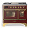 ILVE Majestic III 40-inch Dual Fuel Range with 5 Liquid Propane Burner, Griddle and Triple Glass Door Electric Oven in Burgundy with Brass Trim (UMD40FNR3BUGLP)