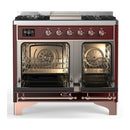 ILVE Majestic III 40-inch Dual Fuel Range with 6 Natural Gas Burner, Griddle and Triple Glass Door Electric Oven in Burgundy with Copper Trim (UMD40FNR3BUP)