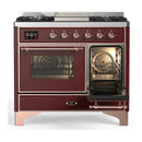 ILVE Majestic III 40-inch Dual Fuel Range with 5 Liquid Propane Burner, Griddle and Triple Glass Door Electric Oven in Burgundy with Copper Trim (UMD40FNR3BUPLP)
