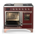 ILVE Majestic III 40-inch Dual Fuel Range with 5 Liquid Propane Burner, Griddle and Triple Glass Door Electric Oven in Burgundy with Copper Trim (UMD40FNR3BUPLP)