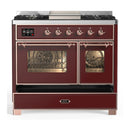 ILVE Majestic III 40-inch Dual Fuel Range with 5 Liquid Propane Burner, Griddle and Triple Glass Door Electric Oven in Burgundy with Copper Trim (UMD40FNR3BUPLP)