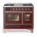 ILVE Majestic III 40-inch Dual Fuel Range with 5 Liquid Propane Burner, Griddle and Triple Glass Door Electric Oven in Burgundy with Copper Trim (UMD40FNR3BUPLP)