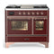 ILVE Majestic III 40-inch Dual Fuel Range with 5 Liquid Propane Burner, Griddle and Triple Glass Door Electric Oven in Burgundy with Copper Trim (UMD40FNR3BUPLP)