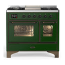 ILVE Majestic III 40-inch Dual Fuel Range with 6 Natural Gas Burner, Griddle and Triple Glass Door Electric Oven in Emerald Green with Burnished Trim (UMD40FNR3EGB)