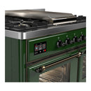 ILVE Majestic III 40-inch Dual Fuel Range with 5 Liquid Propane Burner, Griddle and Triple Glass Door Electric Oven in Emerald Green with Burnished Trim (UMD40FNR3EGBLP)