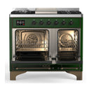 ILVE Majestic III 40-inch Dual Fuel Range with 5 Liquid Propane Burner, Griddle and Triple Glass Door Electric Oven in Emerald Green with Burnished Trim (UMD40FNR3EGBLP)
