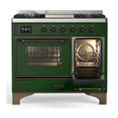 ILVE Majestic III 40-inch Dual Fuel Range with 6 Natural Gas Burner, Griddle and Triple Glass Door Electric Oven in Emerald Green with Burnished Trim (UMD40FNR3EGB)