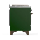 ILVE Majestic III 40-inch Dual Fuel Range with 6 Natural Gas Burner, Griddle and Triple Glass Door Electric Oven in Emerald Green with Burnished Trim (UMD40FNR3EGB)