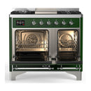 ILVE Majestic III 40-inch Dual Fuel Range with 5 Liquid Propane Burner, Griddle and Triple Glass Door Electric Oven in Emerald Green with Chrome Trim (UMD40FNR3EGCLP)