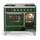 ILVE Majestic III 40-inch Dual Fuel Range with 6 Natural Gas Burner, Griddle and Triple Glass Door Electric Oven in Emerald Green with Chrome Trim (UMD40FNR3EGC)
