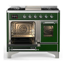 ILVE Majestic III 40-inch Dual Fuel Range with 5 Liquid Propane Burner, Griddle and Triple Glass Door Electric Oven in Emerald Green with Chrome Trim (UMD40FNR3EGCLP)