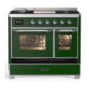 ILVE Majestic III 40-inch Dual Fuel Range with 5 Liquid Propane Burner, Griddle and Triple Glass Door Electric Oven in Emerald Green with Chrome Trim (UMD40FNR3EGCLP)