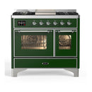 ILVE Majestic III 40-inch Dual Fuel Range with 5 Liquid Propane Burner, Griddle and Triple Glass Door Electric Oven in Emerald Green with Chrome Trim (UMD40FNR3EGCLP)