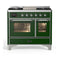 ILVE Majestic III 40-inch Dual Fuel Range with 5 Liquid Propane Burner, Griddle and Triple Glass Door Electric Oven in Emerald Green with Chrome Trim (UMD40FNR3EGCLP)