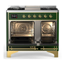 ILVE Majestic III 40-inch Dual Fuel Range with 5 Liquid Propane Burner, Griddle and Triple Glass Door Electric Oven in Emerald Green with Brass Trim (UMD40FNR3EGGLP)