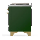 ILVE Majestic III 40-inch Dual Fuel Range with 6 Natural Gas Burner, Griddle and Triple Glass Door Electric Oven in Emerald Green with Brass Trim (UMD40FNR3EGG)