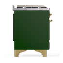 ILVE Majestic III 40-inch Dual Fuel Range with 6 Natural Gas Burner, Griddle and Triple Glass Door Electric Oven in Emerald Green with Brass Trim (UMD40FNR3EGG)