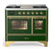 ILVE Majestic III 40-inch Dual Fuel Range with 5 Liquid Propane Burner, Griddle and Triple Glass Door Electric Oven in Emerald Green with Brass Trim (UMD40FNR3EGGLP)