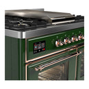 ILVE Majestic III 40-inch Dual Fuel Range with 5 Liquid Propane Burner, Griddle and Triple Glass Door Electric Oven in Emerald Green with Copper Trim (UMD40FNR3EGPLP)