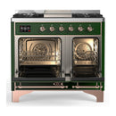 ILVE Majestic III 40-inch Dual Fuel Range with 6 Natural Gas Burner, Griddle and Triple Glass Door Electric Oven in Emerald Green with Copper Trim (UMD40FNR3EGP)