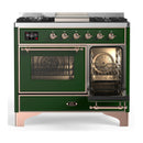 ILVE Majestic III 40-inch Dual Fuel Range with 6 Natural Gas Burner, Griddle and Triple Glass Door Electric Oven in Emerald Green with Copper Trim (UMD40FNR3EGP)