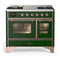 ILVE Majestic III 40-inch Dual Fuel Range with 5 Liquid Propane Burner, Griddle and Triple Glass Door Electric Oven in Emerald Green with Copper Trim (UMD40FNR3EGPLP)