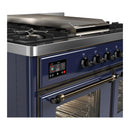 ILVE Majestic III 40-inch Dual Fuel Range with 5 Liquid Propane Burner, Griddle and Triple Glass Door Electric Oven in Midnight Blue with Burnished Trim (UMD40FNR3MBBLP)