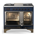 ILVE Majestic III 40-inch Dual Fuel Range with 5 Liquid Propane Burner, Griddle and Triple Glass Door Electric Oven in Midnight Blue with Burnished Trim (UMD40FNR3MBBLP)