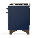 ILVE Majestic III 40-inch Dual Fuel Range with 5 Liquid Propane Burner, Griddle and Triple Glass Door Electric Oven in Midnight Blue with Burnished Trim (UMD40FNR3MBBLP)