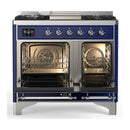 ILVE Majestic III 40-inch Dual Fuel Range with 6 Natural Gas Burner, Griddle and Triple Glass Door Electric Oven in Midnight Blue with Chrome Trim (UMD40FNR3MBC)