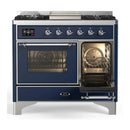 ILVE Majestic III 40-inch Dual Fuel Range with 6 Natural Gas Burner, Griddle and Triple Glass Door Electric Oven in Midnight Blue with Chrome Trim (UMD40FNR3MBC)