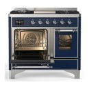 ILVE Majestic III 40-inch Dual Fuel Range with 6 Natural Gas Burner, Griddle and Triple Glass Door Electric Oven in Midnight Blue with Chrome Trim (UMD40FNR3MBC)