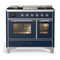 ILVE Majestic III 40-inch Dual Fuel Range with 6 Natural Gas Burner, Griddle and Triple Glass Door Electric Oven in Midnight Blue with Chrome Trim (UMD40FNR3MBC)