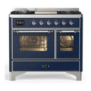 ILVE Majestic III 40-inch Dual Fuel Range with 5 Liquid Propane Burner, Griddle and Triple Glass Door Electric Oven in Midnight Blue with Chrome Trim (UMD40FNR3MBCLP)