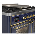 ILVE Majestic III 40-inch Dual Fuel Range with 5 Liquid Propane Burner, Griddle and Triple Glass Door Electric Oven in Blue Grey with Brass Trim (UMD40FNR3MBGLP)