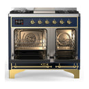 ILVE Majestic III 40-inch Dual Fuel Range with 5 Liquid Propane Burner, Griddle and Triple Glass Door Electric Oven in Blue Grey with Brass Trim (UMD40FNR3MBGLP)