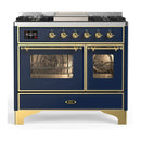 ILVE Majestic III 40-inch Dual Fuel Range with 5 Liquid Propane Burner, Griddle and Triple Glass Door Electric Oven in Blue Grey with Brass Trim (UMD40FNR3MBGLP)