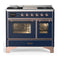 ILVE Majestic III 40-inch Dual Fuel Range with 5 Liquid Propane Burner, Griddle and Triple Glass Door Electric Oven in Midnight Blue with Copper Trim (UMD40FNR3MBPLP)