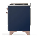 ILVE Majestic III 40-inch Dual Fuel Range with 5 Liquid Propane Burner, Griddle and Triple Glass Door Electric Oven in Midnight Blue with Copper Trim (UMD40FNR3MBPLP)
