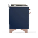ILVE Majestic III 40-inch Dual Fuel Range with 5 Liquid Propane Burner, Griddle and Triple Glass Door Electric Oven in Midnight Blue with Copper Trim (UMD40FNR3MBPLP)