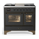 ILVE Majestic III 40-inch Dual Fuel Range with 6 Natural Gas Burner, Griddle and Triple Glass Door Electric Oven in Graphite Matte with Burnished Trim (UMD40FNR3MGB)