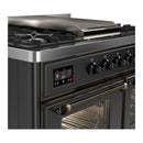 ILVE Majestic III 40-inch Dual Fuel Range with 5 Liquid Propane Burner, Griddle and Triple Glass Door Electric Oven in Graphite Matte with Burnished Trim (UMD40FNR3MGBLP)