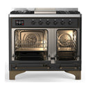 ILVE Majestic III 40-inch Dual Fuel Range with 5 Liquid Propane Burner, Griddle and Triple Glass Door Electric Oven in Graphite Matte with Burnished Trim (UMD40FNR3MGBLP)