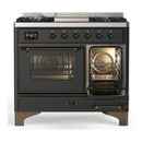 ILVE Majestic III 40-inch Dual Fuel Range with 6 Natural Gas Burner, Griddle and Triple Glass Door Electric Oven in Graphite Matte with Burnished Trim (UMD40FNR3MGB)