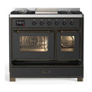 ILVE Majestic III 40-inch Dual Fuel Range with 5 Liquid Propane Burner, Griddle and Triple Glass Door Electric Oven in Graphite Matte with Burnished Trim (UMD40FNR3MGBLP)