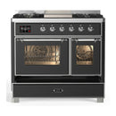ILVE Majestic III 40-inch Dual Fuel Range with 5 Liquid Propane Burner, Griddle and Triple Glass Door Electric Oven in Graphite Matte with Chrome Trim (UMD40FNR3MGCLP)