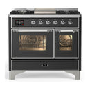 ILVE Majestic III 40-inch Dual Fuel Range with 5 Liquid Propane Burner, Griddle and Triple Glass Door Electric Oven in Graphite Matte with Chrome Trim (UMD40FNR3MGCLP)
