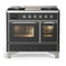ILVE Majestic III 40-inch Dual Fuel Range with 5 Liquid Propane Burner, Griddle and Triple Glass Door Electric Oven in Graphite Matte with Chrome Trim (UMD40FNR3MGCLP)