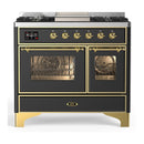 ILVE Majestic III 40-inch Dual Fuel Range with 6 Natural Gas Burner, Griddle and Triple Glass Door Electric Oven in Graphite Matte with Brass Trim (UMD40FNR3MGG)